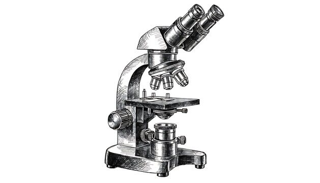 Classic black and white microscope on stand