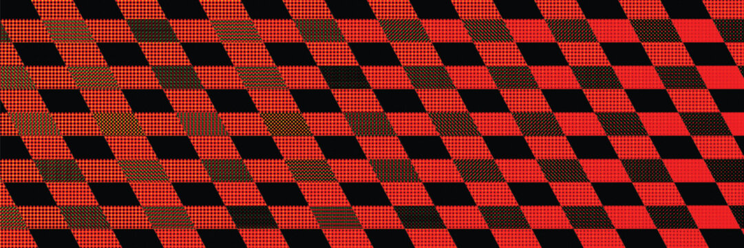 Bold Racing Style Crimson Dot Matrix Rhombus Horizontal Backdrop with Glitch Accents