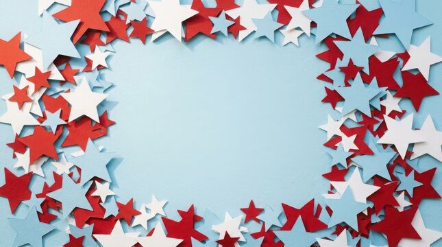 Usa labor day celebration patriotic stars border on light blue background