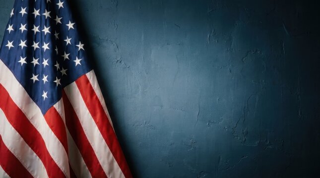 Usa labor day celebration american flag against textured blue wall patriotic symbol