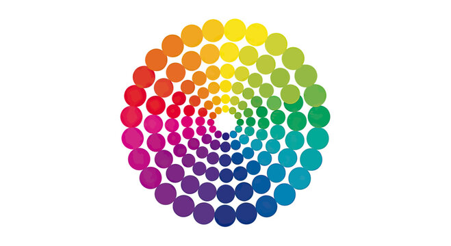 Vibrant rainbow color wheel made of dotted circles.