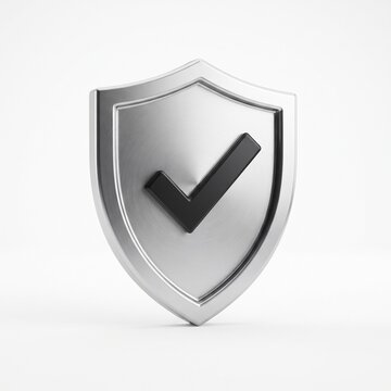 Silver Shield with Check Mark: A sleek silver shield, representing security and trust, features a prominent black check mark indicating approval and success.