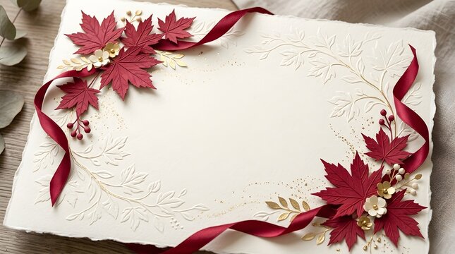Civic holiday card with maple leaves and ribbons autumnal canadian celebration design