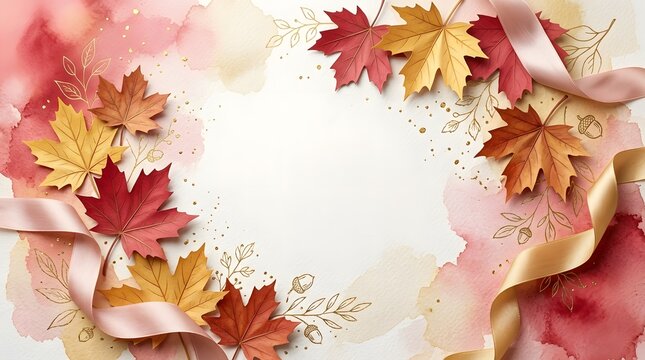 Autumn leaves ribbons a festive background for civic holiday celebrations fall events