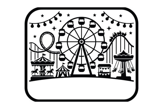 Amusement park carnival rides vector illustration featuring ferris wheel