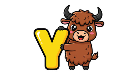 Obraz premium Cartoon Yak Character Holding Letter Y for Educational Alphabet Theme.