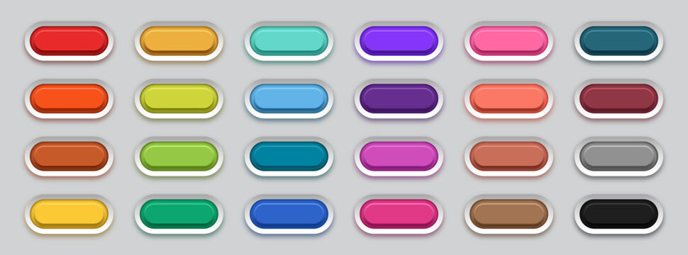 Colorful 3D Neumorphic UI Button Set with Matte Finish for App and Web Design, Editable AI file
