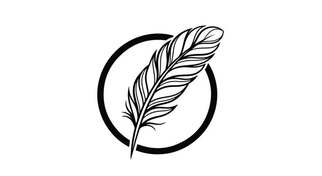 Monochrome feather logo emblem with circle motif.