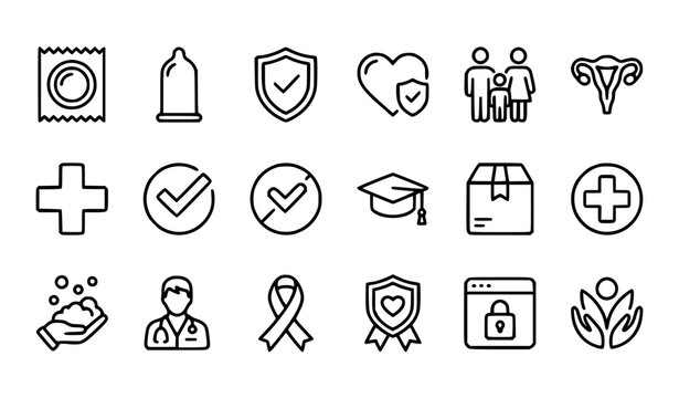 Safe Protection Condom Outline Icon Collection Vector Set