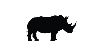 Rhino Silhouette Against A White Background Minimalist Wildlife Illustration © MBHM Studio