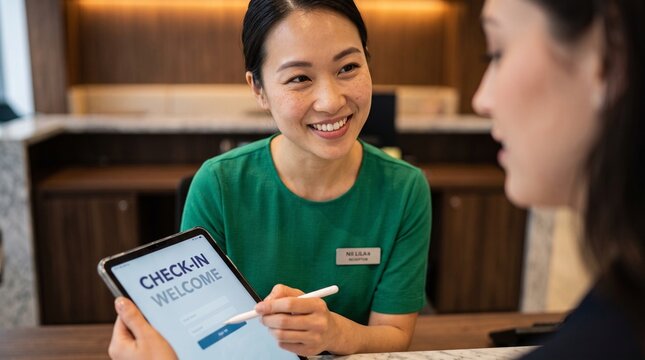 Salesperson assisting customer at store counter with professional service, retail experience, customer relationship and commercial business concept.