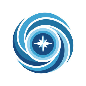 The swirling blue logo featuring a star symbolizes guidance and direction, ideal for companies focused on navigation and vision, blending art with functional design.