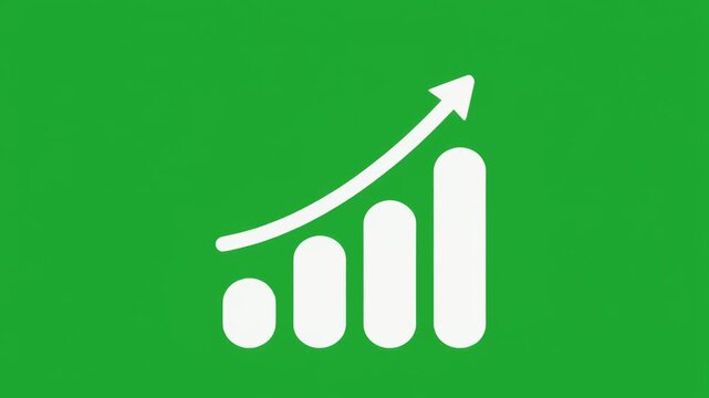 Premium flat vector business growth animation with a white rising bar chart and arrow on a green chroma key background