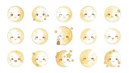 Fototapeta premium There is a drawing of a cartoon moon with different faces on it