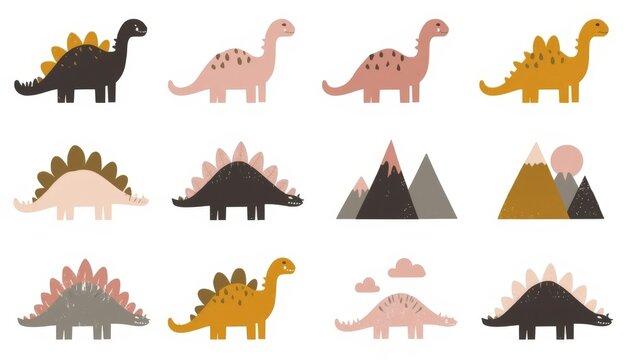 There are many different types of dinosaurs that are in this picture
