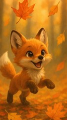 Fototapeta premium Adorable fox amidst autumn leaves mobile wallpaper