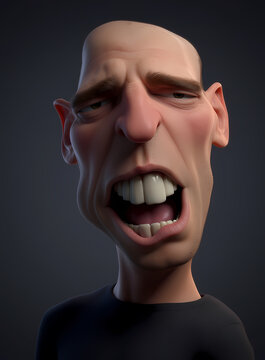 A stylized, exaggerated male face with a wide open mouth and bared teeth.