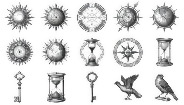 There are many different types of clocks and clocks in this drawing