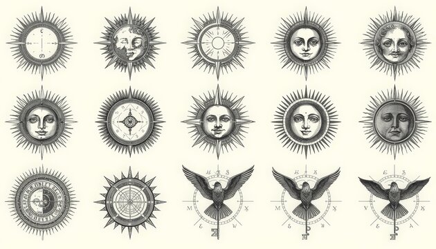 This is an image of a drawing of sun and moon faces