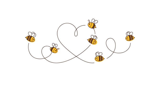 Whimsical Bees Dancing Through Delicate Line Art: A Playful Scene of Pollination and Flight.