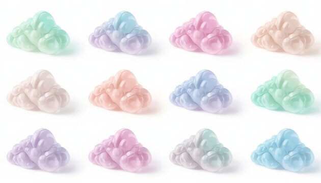 This is a set of nine different colored clouds on a white background