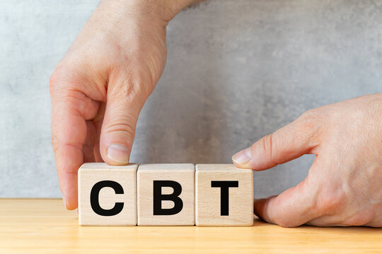 Symbol CBT. Cognitive Behavioral Therapy. Psychotherapy focused on modifying negative thinking patterns. Analyzing the patient's thoughts, overcoming fear, and developing healthy habits. Copy Space