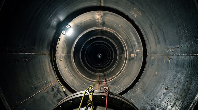 Hydropower Penstock Interior Steel Tube Looking Down Dam Infrastructure Engineering