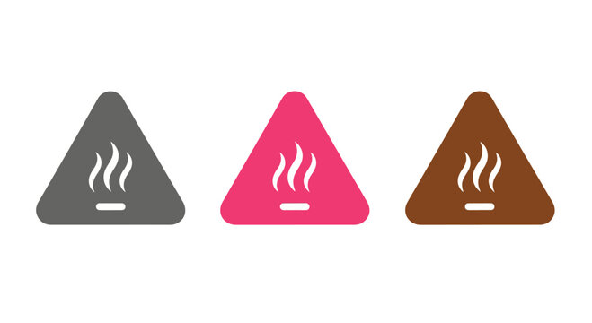 Triple triangle flame icons in gray pink and brown on white background.