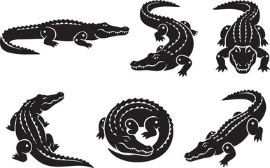 Fototapeta premium A set of crocodiles. Hand drawn vector illustration 