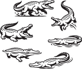 Naklejka premium A set of crocodiles. Hand drawn vector illustration 