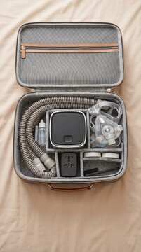 Portable CPAP Machine Organized in Travel Case with Accessories