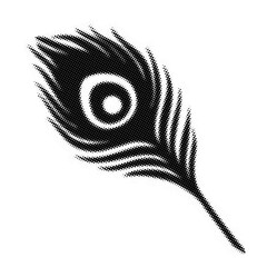 Detailed artistic halftone illustration of a decorative peacock feather with intricate eye pattern transparent background © AbstractZone