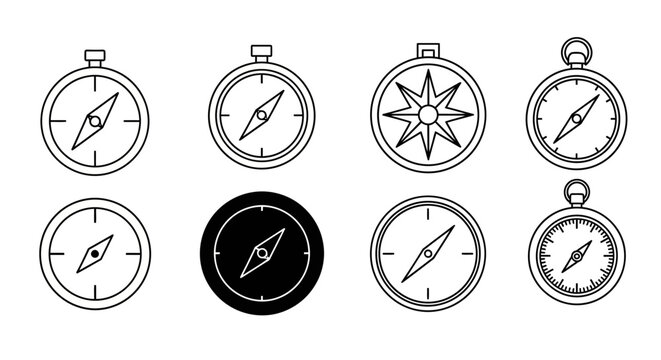 Collection of Compass Icons Navigation Tools for Exploration and Direction Finding