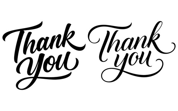 Elegant black and white handlettered thank you calligraphy design with flourishing script on a white background for gratitude and appreciation