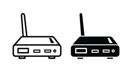 Fototapeta premium Wireless Router Icons Black And White Line Art Style