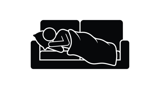 Sleeping person on sofa silhouette against a white background