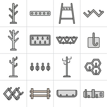 Wall coat hook and hallway organizer line icons.