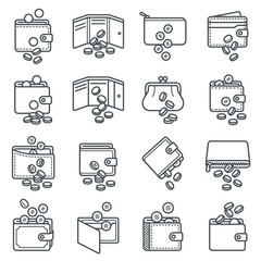 Fototapeta premium Wallet and money spending transaction line icons.