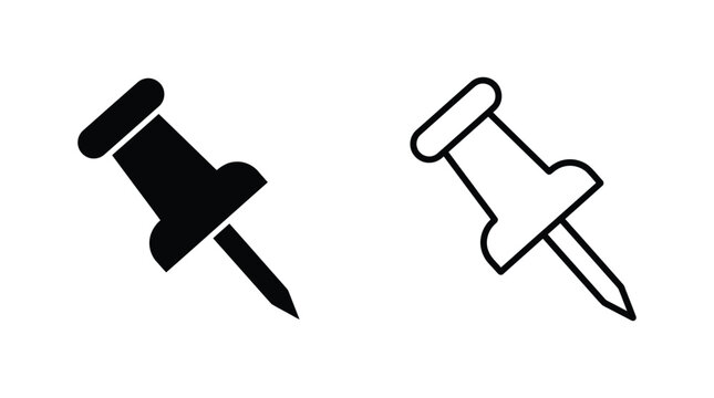 Push Pin Silhouette And Outline Black And White Graphic