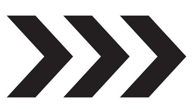 Three thick black chevron arrows pointing right isolated with direction navigation illustration isolated indicator abstract interface business communication geometry