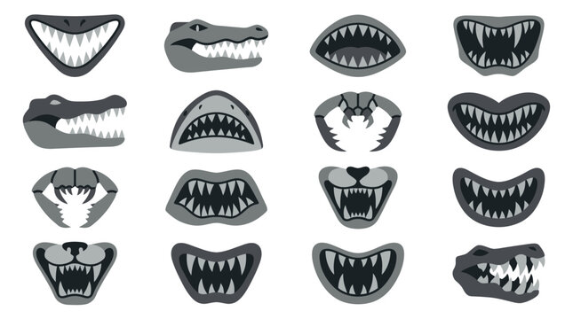 Aggressive predator animal mouth and jaw silhouettes.