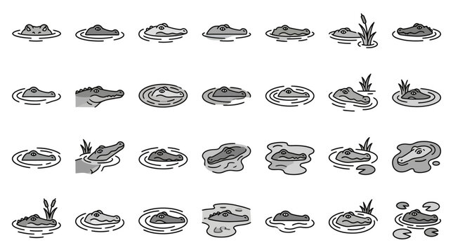 Alligator and crocodile reptile character wildlife icons.