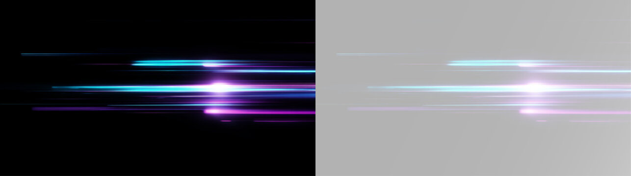 Horizontal laser light streak with glowing neon gradient futuristic energy motion blur overlay effect