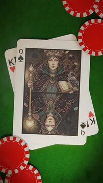 Dynamic Flick of Poker Cards and Chip on Casino Table &ndash; Vertical Video

