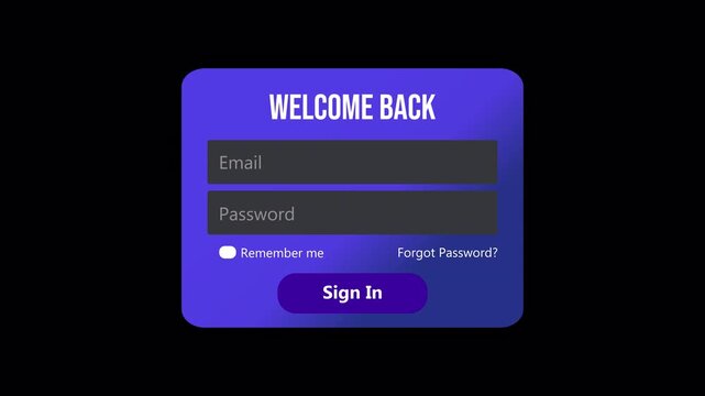 App Icon Click to Modern Sign In Screen UI Animation on Transparent Background, Mouse Cursor Interaction, User Authentication Interface, 4K Alpha Channel