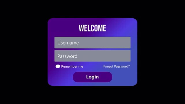 App Icon Click to Modern Login Screen UI Animation on Transparent Background, Mouse Cursor Interaction, User Authentication Interface, 4K Alpha Channel