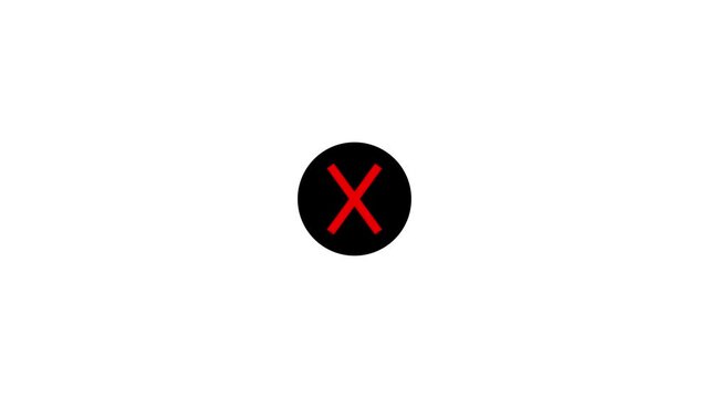 Red Cross Error Icon Animation on Black Background