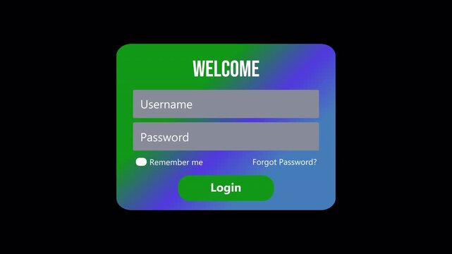 App Icon Click to Modern Login Screen UI Animation on Transparent Background, Mouse Cursor Interaction, User Authentication Interface, 4K Alpha Channel