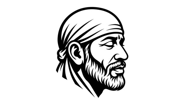 Bearded man profile wearing traditional head wrap bandana.