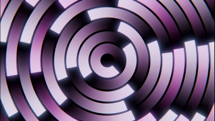 Concentric segmented rings glowing and sweeping across radial maze pattern, with pulsing illumination, soft bevelled edges, repeating arcs, and futuristic abstract motion © mediawhalelicensing 